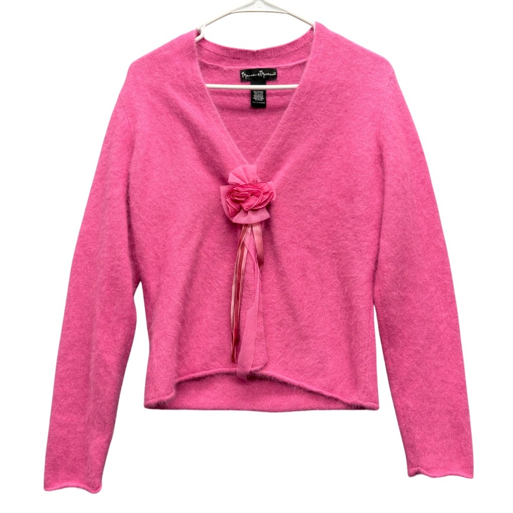 Mercer & Madison Pink Angora Blend Ribbon Cardigan Sweater Coquette Womens M